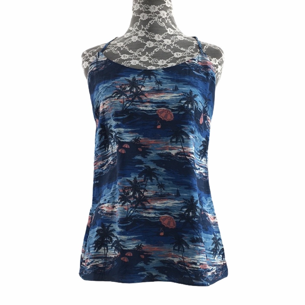 J. Crew Blue Tropical Beach‎ Cami Top Racerback